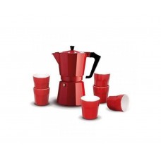 RED STOVE TOP COFFEE MAKER 6 CUP WITH BONUS CUPS