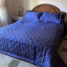 BEDSPREAD SET SANTORINI BLUE/TAUPE STRIPED QUEEN SIZE QUILTED  SPECIAL PRICE $300.00