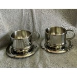 CAPPUCCINO STAINLESS STEEL CUPS FRABOSK 2 CAPPUCINO CUPS AND 2 SAUCERS  (4PCS)